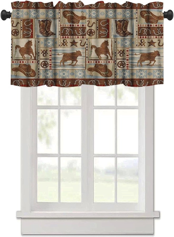 YCness Retro Rustic Curtains Valances Sets for Kitchen, Wild Horse Cabin Blackout Window Treatments for Living Room Bedroom,Western Cowboy Lodge Farmhouse Kitchen Curtain Sets 54x24 Inch - Image 1